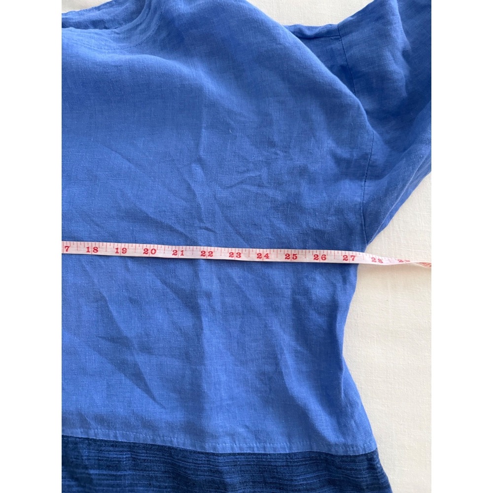 La Fixsun Blue Linen Colorblock Midi Dress Lagenlook Oversized Made in USA Large - Picture 4 of 8
